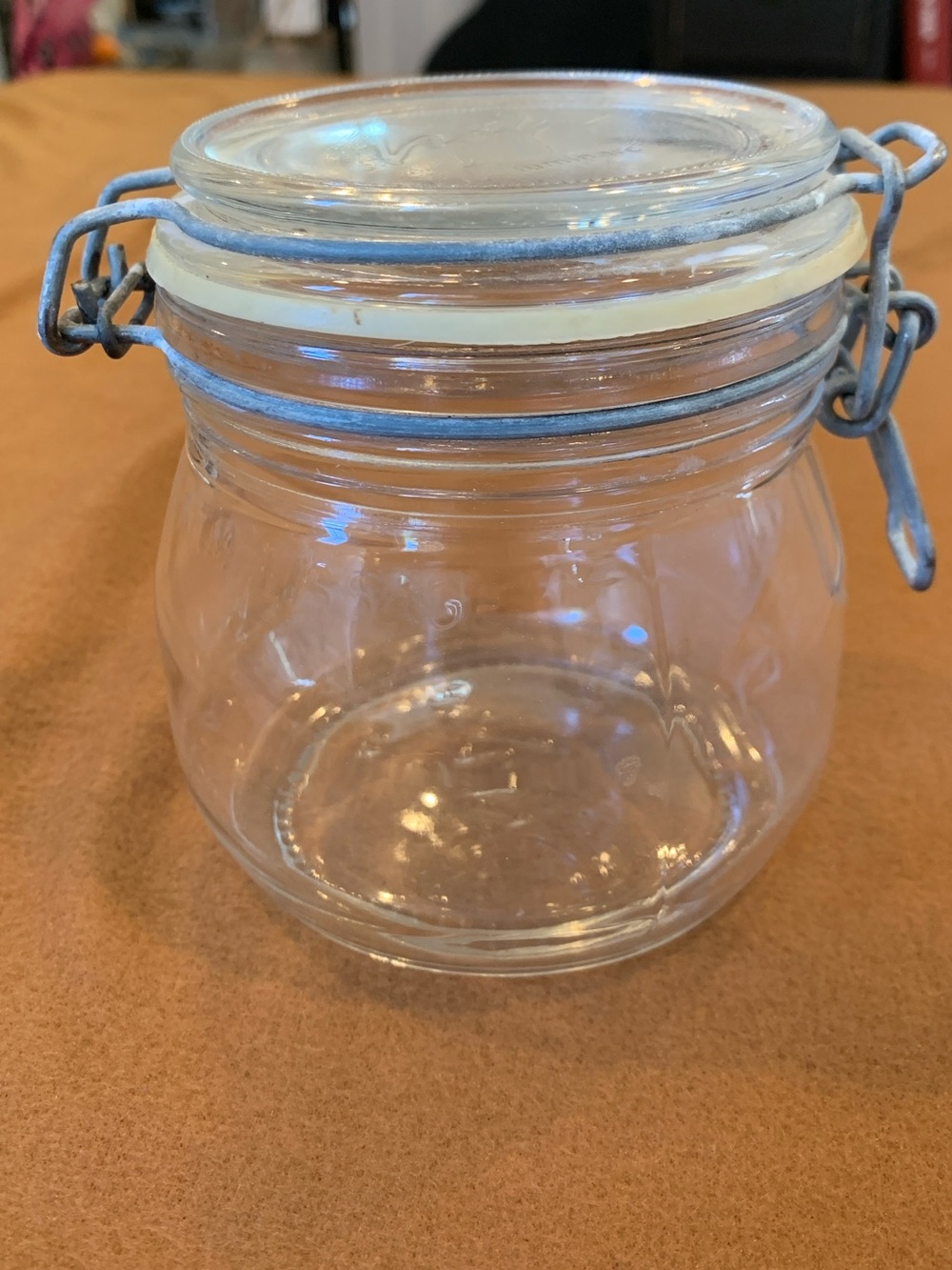 Vintage Luminarc Arc France 1/2 Liter Clear Glass Storage Jar with Clamp Lid